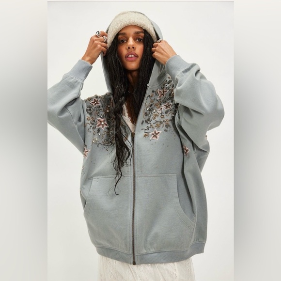Free People Tops - Free People Glitter Oversized Hoodie Size Medium NWT
